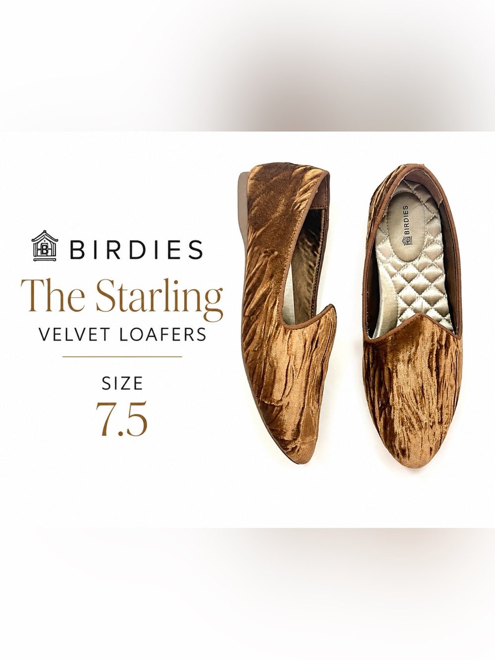 Birdies The Starling Velvet Loafers Amber Metallic Bronze Gold Smoking Slipper 7